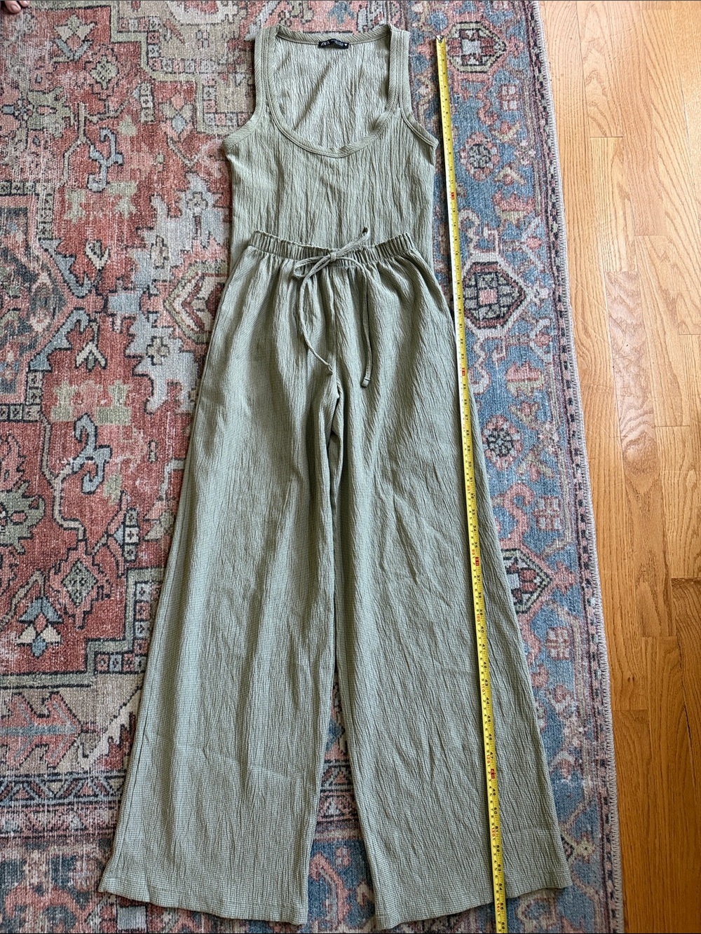 Zara Olive Green Sleeveless Wide-Leg Two Piece Set